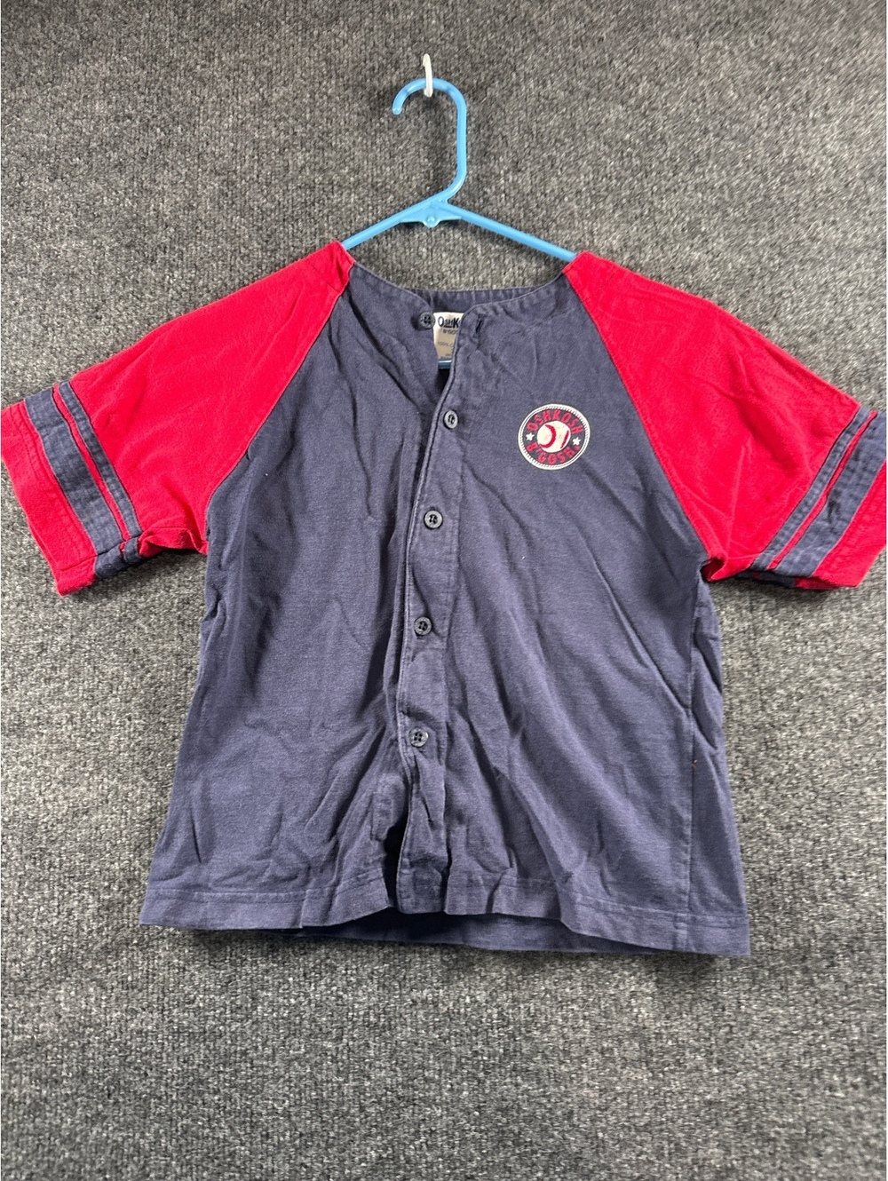 OshKosh B'Gosh Kids Size 7 Baseball Jersey Shirt Navy Red USA Made Vintage